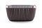 brown plastic basket with woven pattern on a white