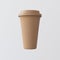 Brown Plastic Paper Coffee Cup White Background.One Take Away Cardboard Mug Closed Color Cap Isolated.Retail Mockup