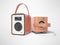 Brown portable radio speaker for listening to leather bound music 3D render on gray background with shadow