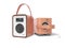 Brown portable radio speaker for listening to leather bound music 3D render on white background with shadow