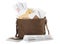 Brown postman bag with mails and newspapers on white background