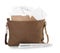 Brown postman bag with mails and newspapers on white background