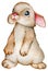 A brown rabbit is standing, looking up isolated on the white background. Watercolor Easter rabbit. Forest animals