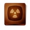Brown Radioactive icon isolated on white background. Radioactive toxic symbol. Radiation hazard sign. Wooden square