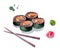 Brown red rice sushi roll watercolor illustration