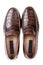 Brown reptile leather men`s shoes, top view, on a white background, a pair of shoes, isolate
