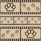 Brown retro background with film strips and pet paws, seamless pattern