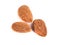 Brown roast almonds on white background