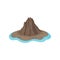 Brown rocky mountain surrounded by blue water. Uninhabited island. Nature theme. Flat vector icon