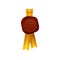 Brown round wax seal with yellow-orange ribbon. Stamp with place for text. Vector element for diploma or certificate