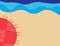 Brown sand, Blue sea waves and round beach towel