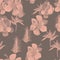 Brown Seamless Hibiscus. Coral Pattern Design. Gray Tropical Texture. Pink Flower Hibiscus. Black Watercolor Plant.