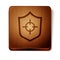 Brown Shield icon isolated on white background. Guard sign. Security, safety, protection, privacy concept. Wooden square