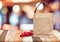 Brown shopping sack bag and cherry fruit on wooden table,mock up