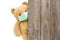 Brown sick teddy bear with protective medical mask