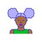 Brown skinned woman with curly afro puffs. Bold color cartoon style simplistic minimalistic icon for marketing