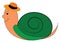 A brown snail with a green shell, vector or color illustration