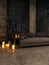 Brown Sofa in Luxury Home with Lit Candles