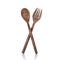 Brown spoon and fork made from palm wood. Studio shot isolated o