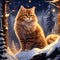 Brown-Spotted Siberian Cat: The Wizard Fantasy Anime, 90s Style, Snow Forest Moon Night