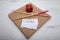 Brown square canvas with oriental chopsticks piece of white paper with the word China written on sign