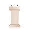 Brown stage stand or debate podium rostrum with microphones  isolated on white background. 3d realistic tribune.