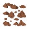 Brown stones on a white background. Isolated rock in cartoon style. Set of mineral formation