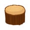 Brown stump of old dry tree with annual growth rings. Natural forest element. Organic wooden material. Flat vector icon