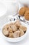 Brown sugar closeup, cookies and crockery for teatime