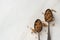 Brown sugar in metal spoons on bright, marble background with copy space. Dessert ingredient, sugar addicted