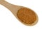 Brown sugar and molasses marinade mix on a wood spoon