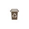 Brown take-out coffee with cap and reuse sign. disposable cardboard cup of coffee