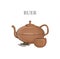 Brown teapot full of puer tea. Cup with a hot drink from china