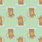 Brown teapots silhouettes seamless pattern. Hand drawn dish elements on tuquoise background with check