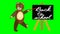 Brown teddy bear jumps by blackboard with sign Back to school. Welcome banner for children entering school. Video with green matt
