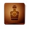 Brown Tequila bottle icon isolated on white background. Mexican alcohol drink. Wooden square button. Vector