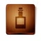 Brown Tequila bottle icon isolated on white background. Mexican alcohol drink. Wooden square button. Vector