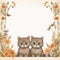 Brown themed flower frame with 2 cute smiling cats, AI Generated