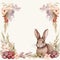 Brown themed frame with lots of flowers and 1 cute rabbit, AI Generated