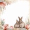Brown themed frame with lots of flowers and 2 cute rabbit, AI Generated