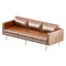 Brown three-seater leather sofa on a white background 3d