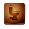 Brown Toilet bowl icon isolated on white background. Wooden square button. Vector