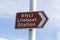 Brown tourist sign indication direction to lifeboat station St Annes on Sea Fylde Coast February 2019