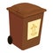 Brown trashcan icon, cartoon style