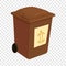 Brown trashcan icon, cartoon style