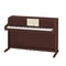 Brown upright piano with notes on white background