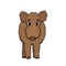 Brown Vector outline cartoon boar. Fluffy Animal stands, Front view. Doodle isolated illustration on white background