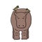 Brown vector outline cartoon gray kid hippo stands on the ground, eyes are closed. Two Oxpecker birds are on the back of