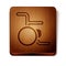 Brown Wheelchair for disabled person icon isolated on white background. Wooden square button. Vector