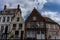 Brown and white Rooftop with gable and steps on the houses at Br